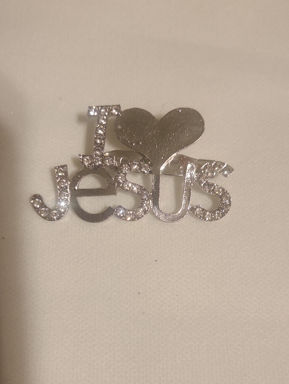 Silver Rhinestone 'I Love Jesus' Faith Statement Brooch